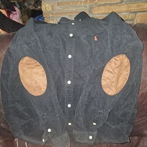 Polo Ralph Lauren Boys Black Corduroy Shirt Sz XL Button Elbow Patches $20obo